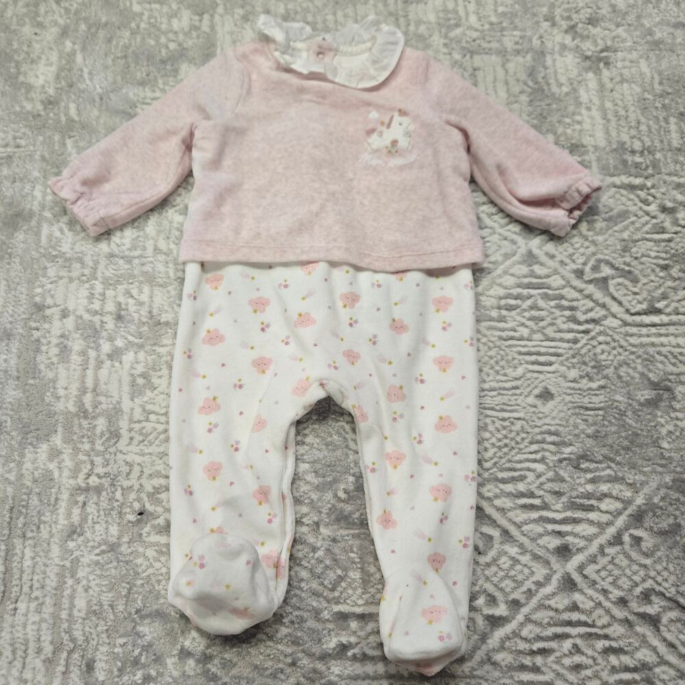 Mon Tresor Velour One Piece Outfit Clouds Star Pony Pink 9 Month‎ Baby